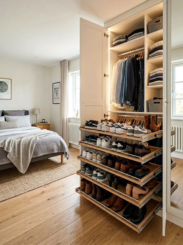Pull Out Shoe Rack - 30 bedroom creative storage ideas