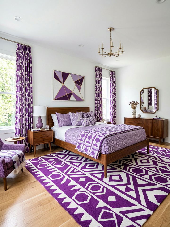 Purple Geometric Pattern Bedroom - 30 purple and white bedroom ideas