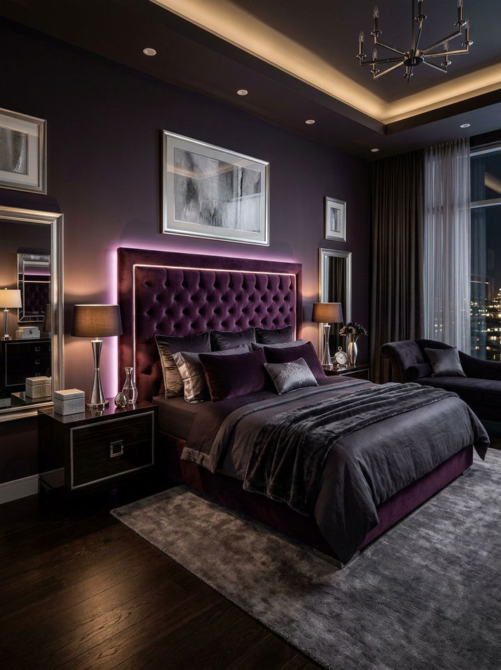 Purple Neon Velvet Aesthetic - 30 neon color bedroom ideas