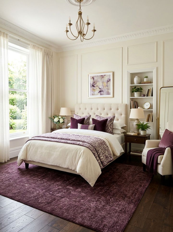 Purple and cream bedroom - 30 deep purple bedroom ideas
