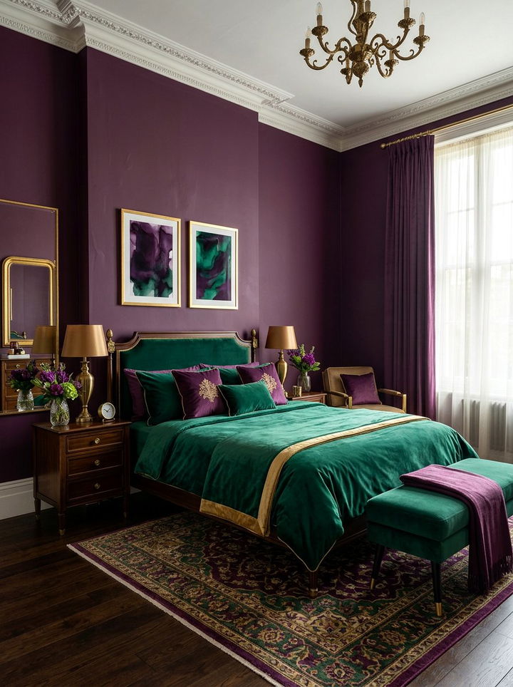 Purple and emerald green bedroom - 30 deep purple bedroom ideas