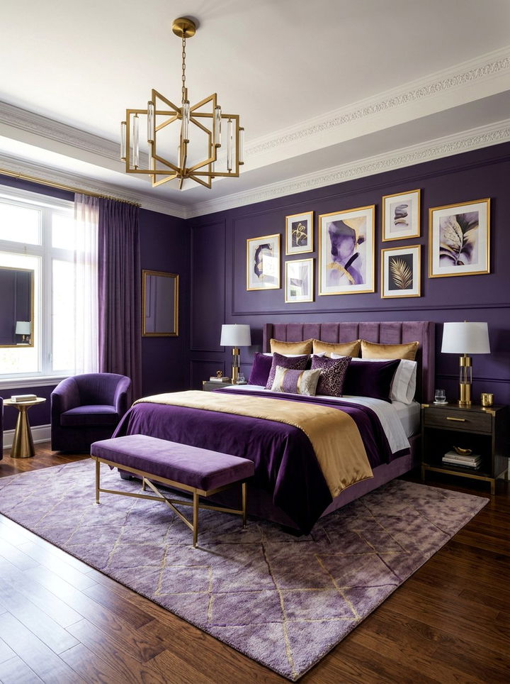 Purple and gold bedroom - 30 deep purple bedroom ideas