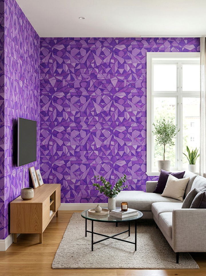 Purple patterned wallpaper - 30 deep purple bedroom ideas
