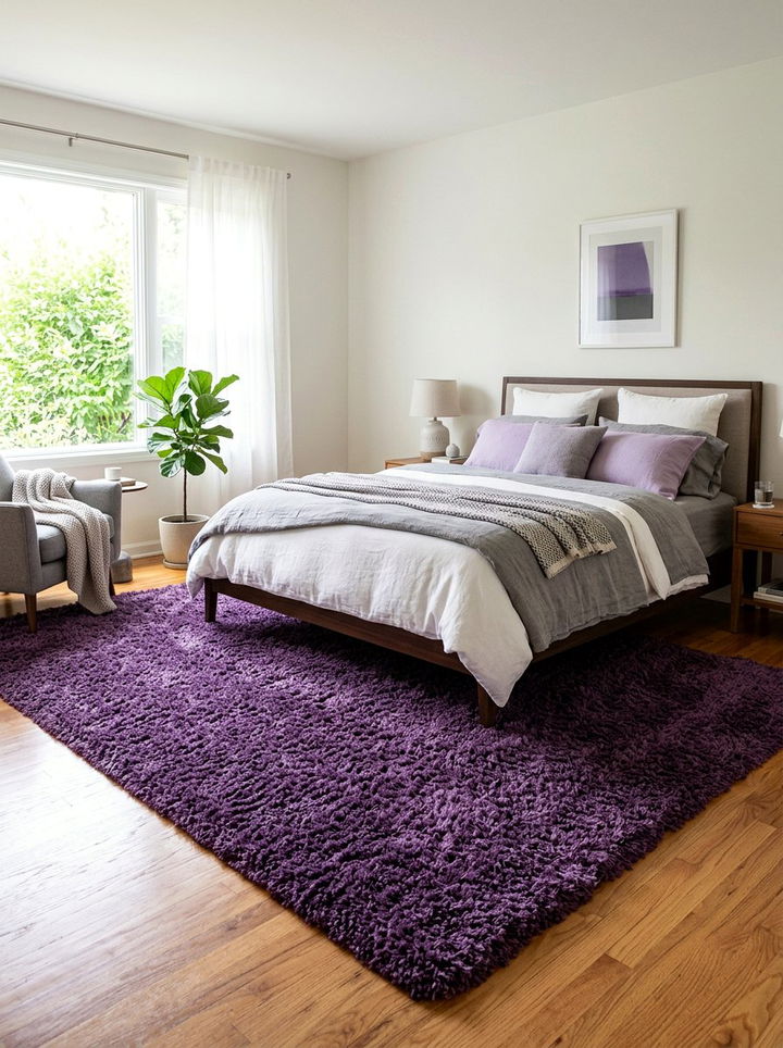 Purple textured area rug - 30 deep purple bedroom ideas
