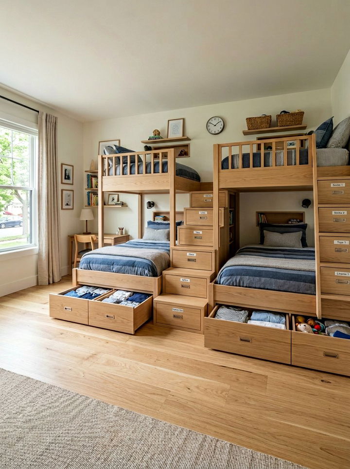 Quadruple Bunks With Storage - 30 quadruple bedroom ideas
