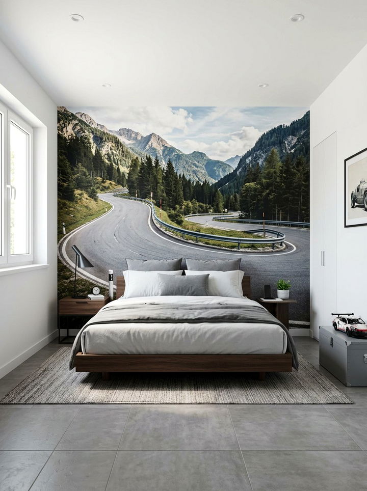 Racing Track Wall Mural - 30 car themed bedroom ideas
