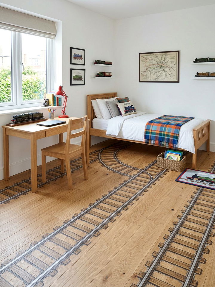 Railroad Track Flooring Pattern - 30 train bedroom ideas