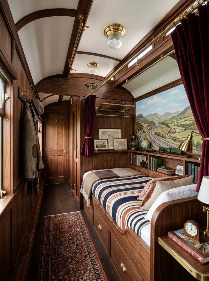 Railway Carriage Aesthetic - 30 travel themed bedroom ideas