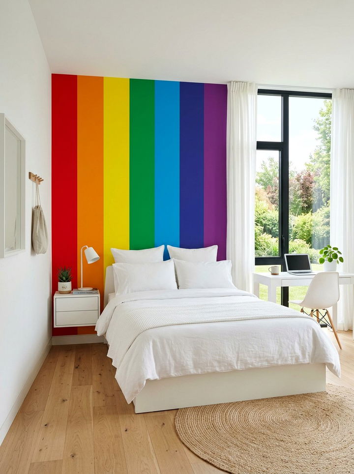 Rainbow Accent Wall - 30 rainbow bedroom ideas