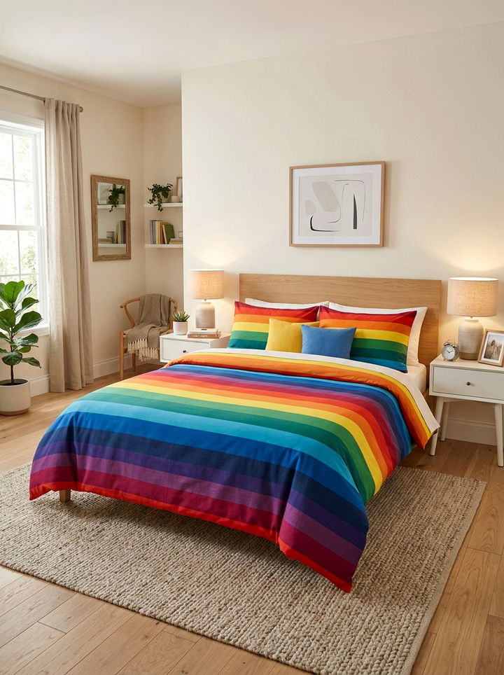 Rainbow Bedding - 30 rainbow bedroom ideas