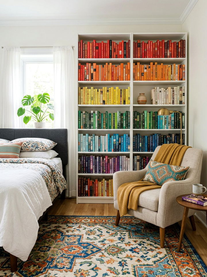 Rainbow Bookshelf - 30 rainbow bedroom ideas