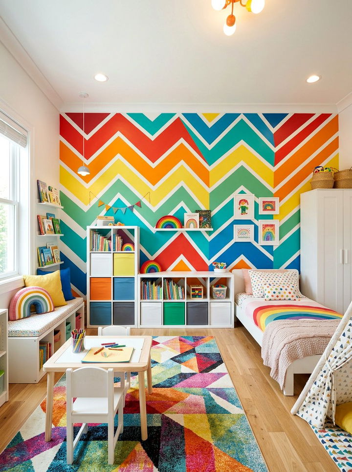 Rainbow Chevron Wall for Playroom Bedroom - 30 bedroom chevron wall ideas