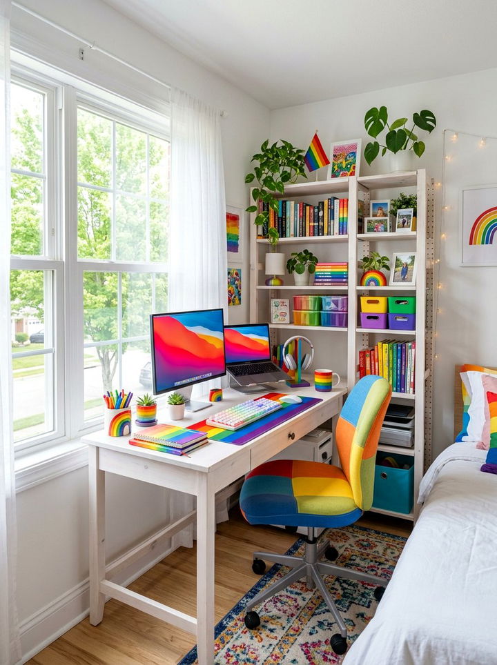 Rainbow Desk Setup - 30 rainbow bedroom ideas