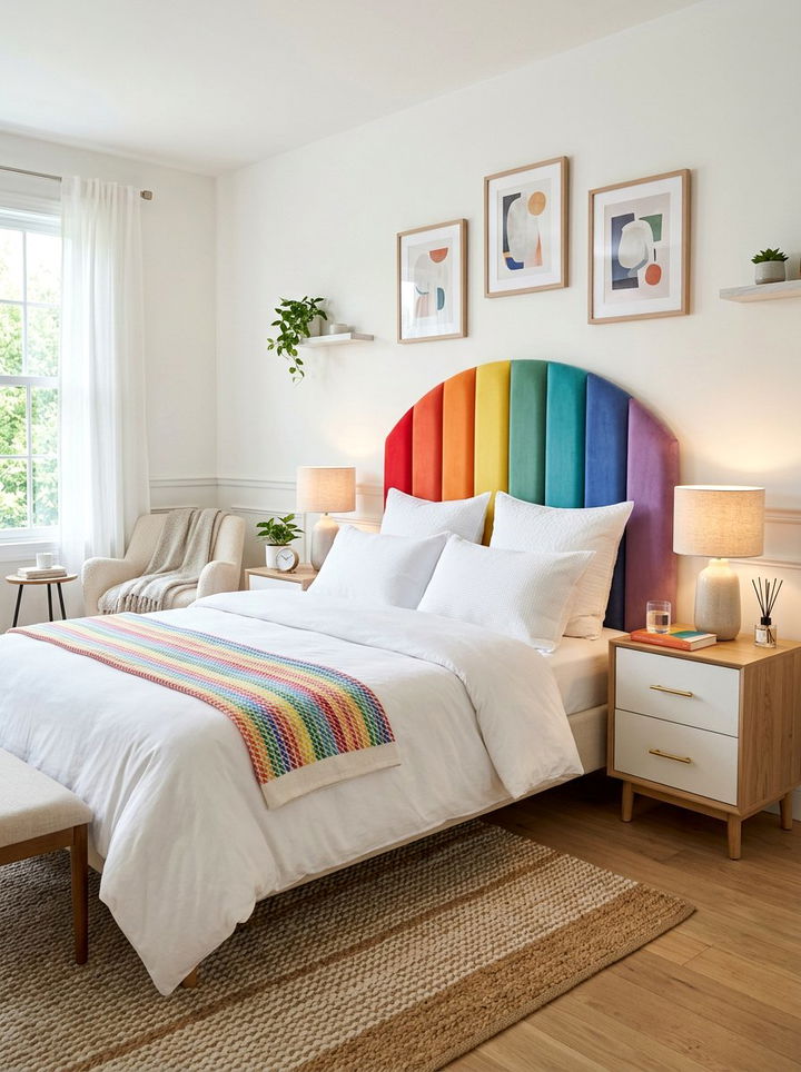 Rainbow Headboard - 30 rainbow bedroom ideas