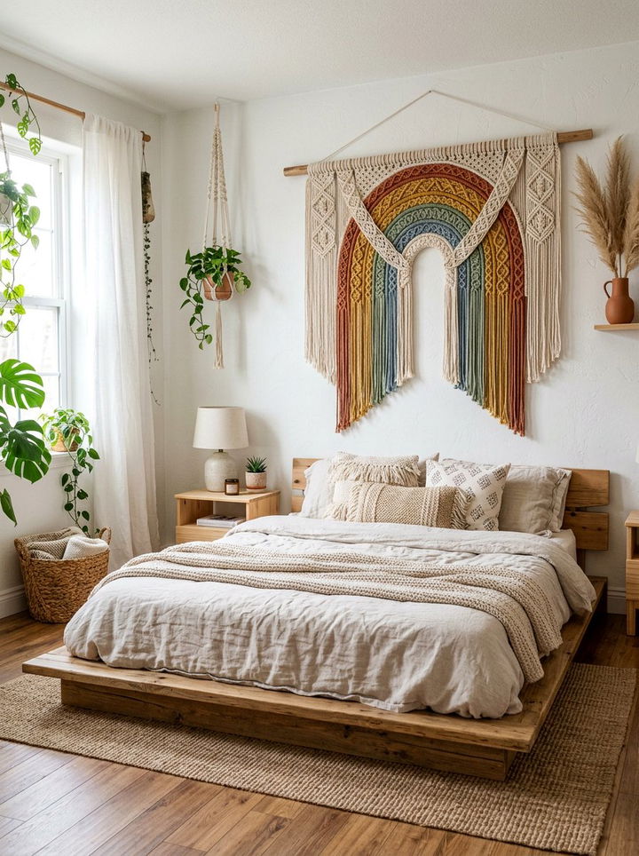 Rainbow Macrame Wall Hanging - 30 rainbow bedroom ideas