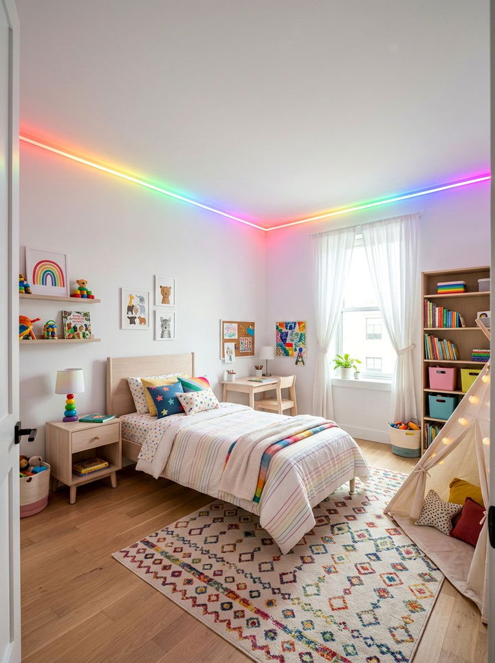 Rainbow Neon Ceiling Border - 30 neon color bedroom ideas