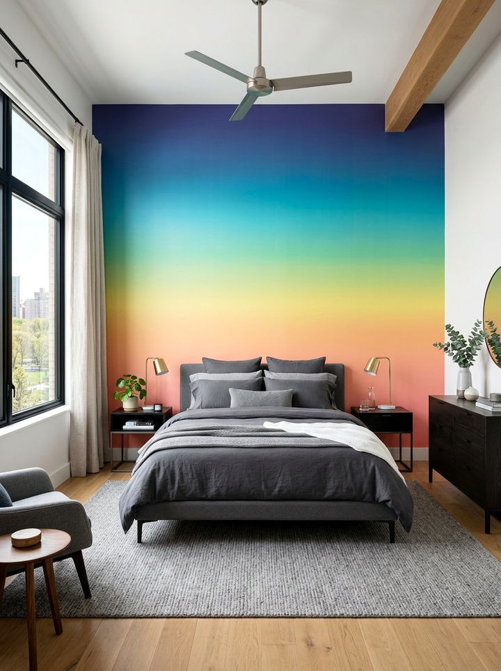 Rainbow Ombre Wall - 30 rainbow bedroom ideas