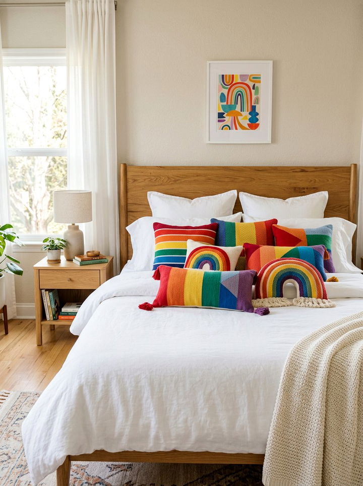 Rainbow Pillows - 30 rainbow bedroom ideas