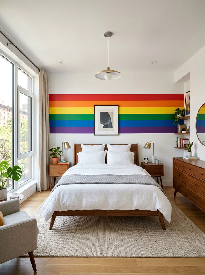 Rainbow Stripe Wall - 30 rainbow bedroom ideas