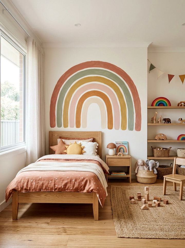 Rainbow accent wall - 30 toddler bedroom ideas