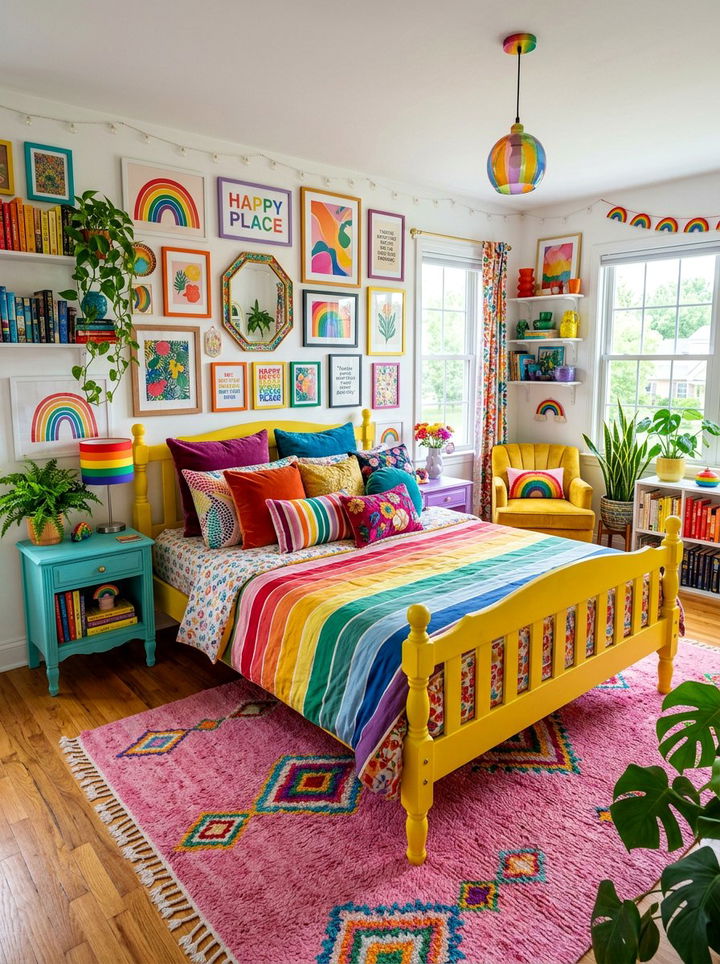 Rainbow maximalist bedroom - 30 colorful bedroom ideas