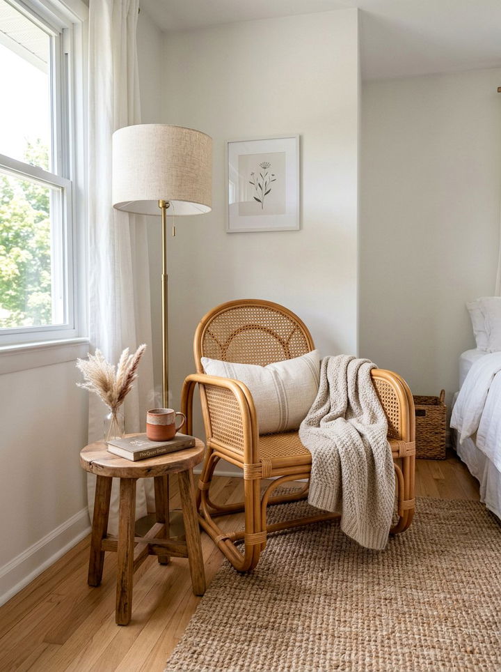 Rattan Accent Chair - 30 warm minimalist bedroom ideas