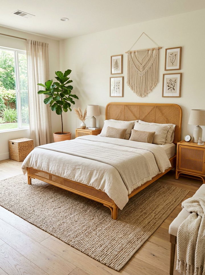 Rattan Bed Frame Cream Bedroom - 30 bohemian cream bedroom ideas