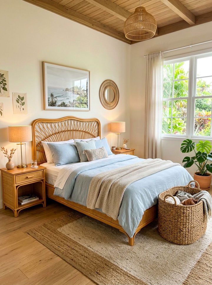 Rattan Bedroom - 30 ocean themed bedroom ideas