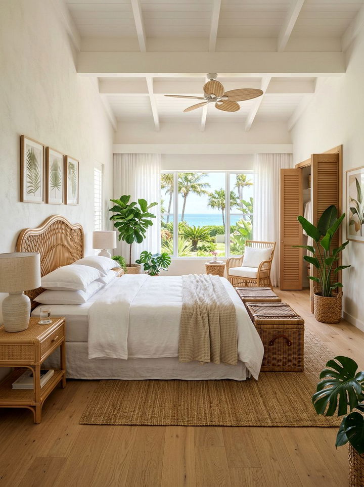 Rattan Bedroom Accents - 30 warm white bedroom ideas