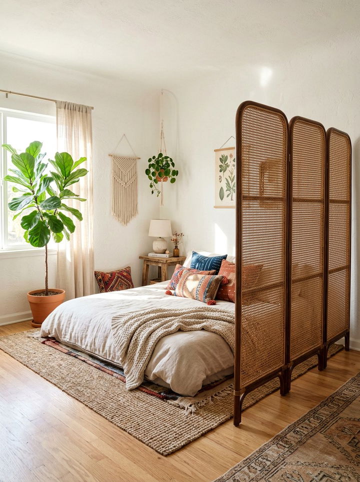 Rattan Bedroom Privacy Screen - 30 bedroom screen ideas