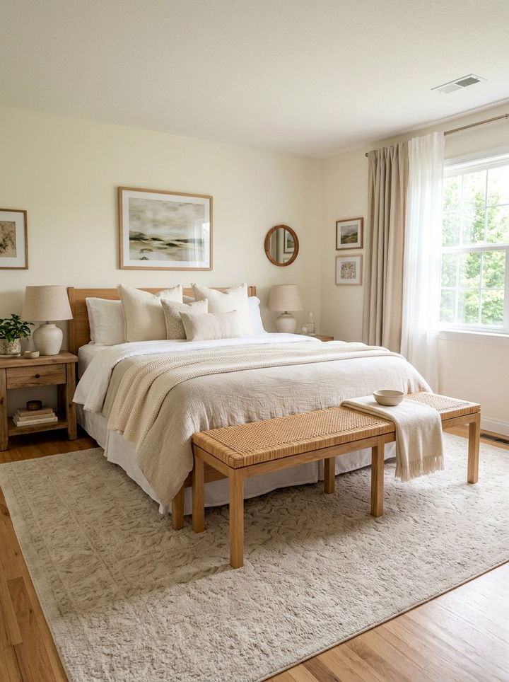 Rattan Bench - 30 wicker bedroom ideas