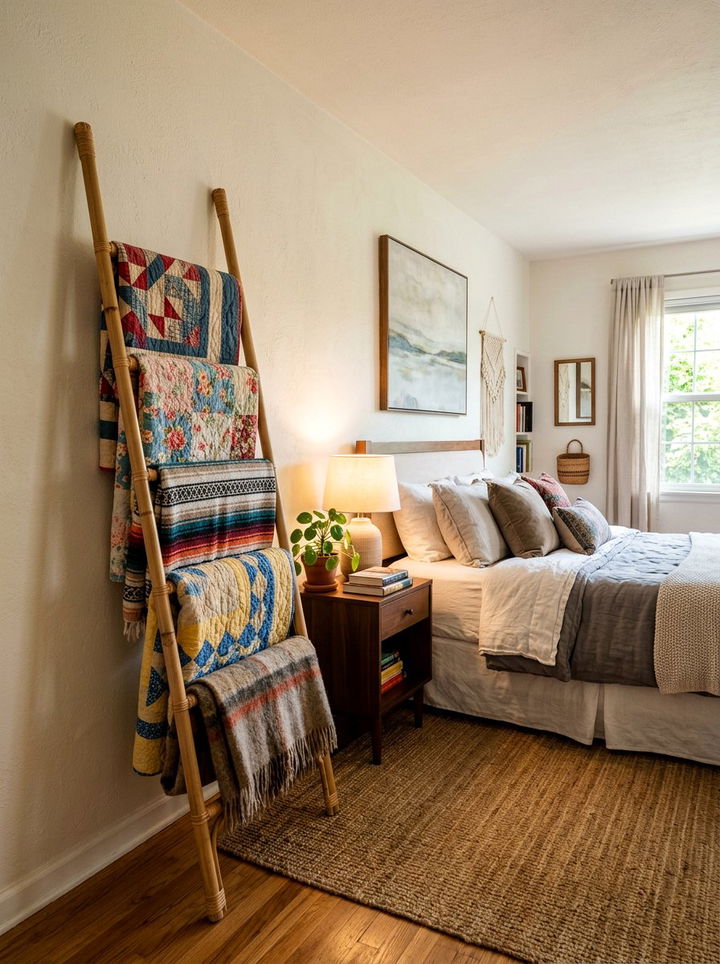 Rattan Blanket Ladder - 30 rattan bedroom ideas