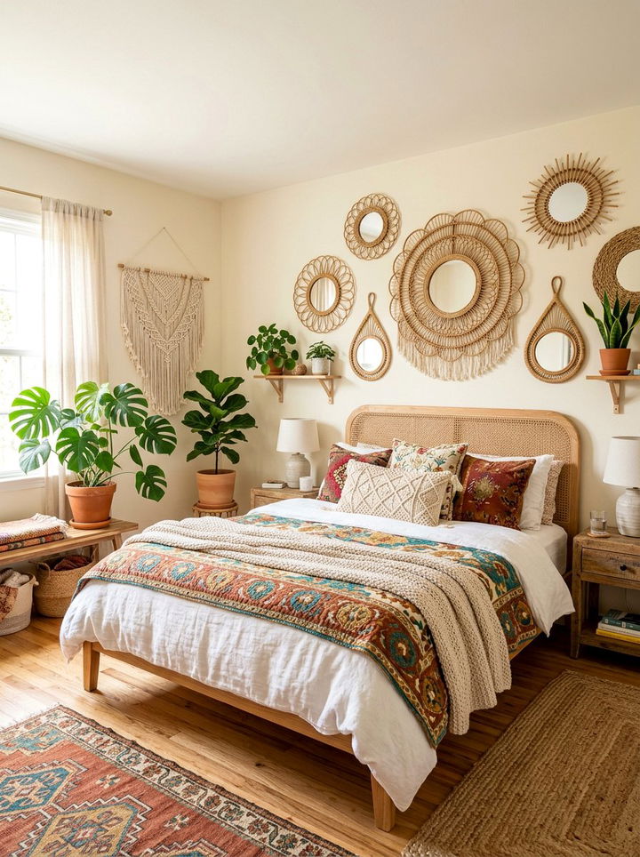 Rattan Boho Mirror - 30 bedroom wall mirrors