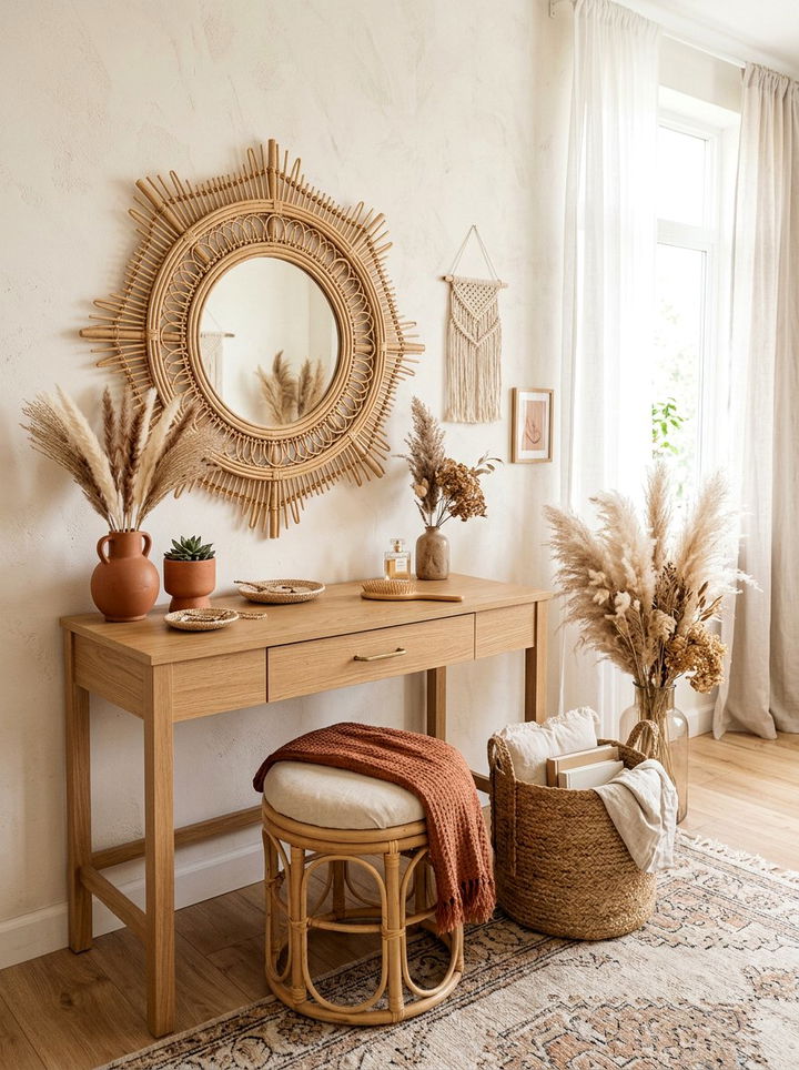 Rattan Boho Mirror - 30 bedroom vanity mirrors