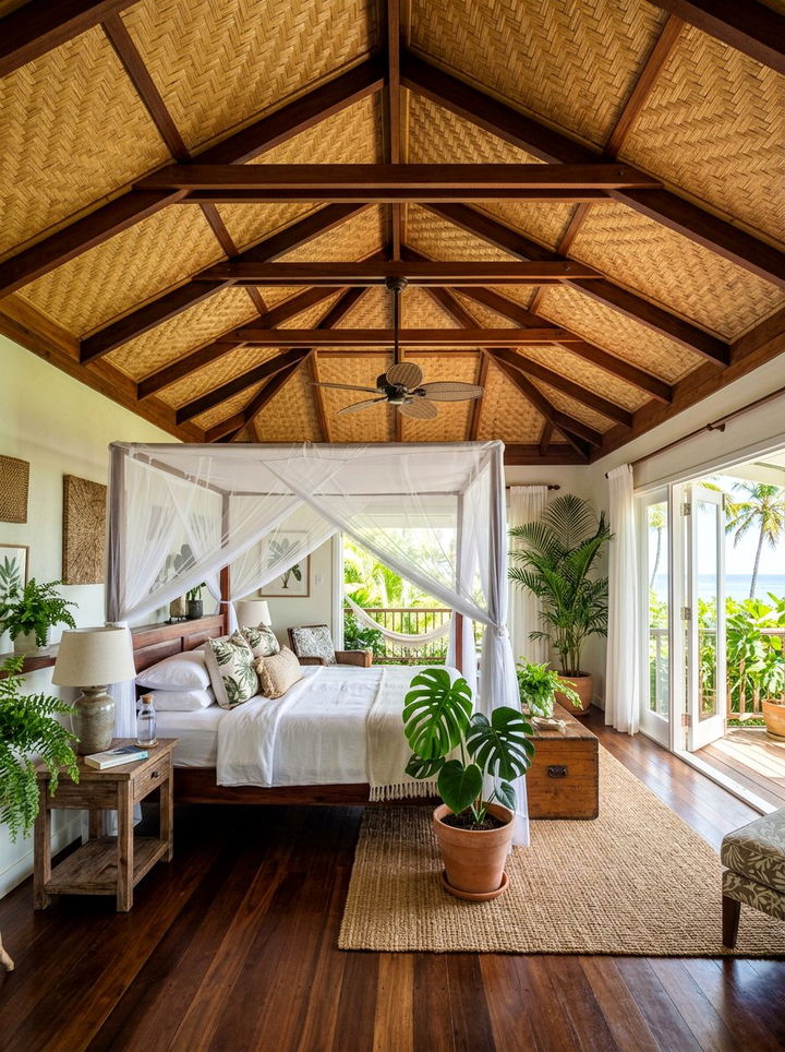 Rattan Ceiling - 30 bedroom ceiling design ideas