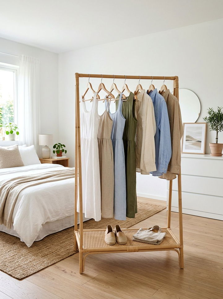 Rattan Clothes Rack - 30 wicker bedroom ideas