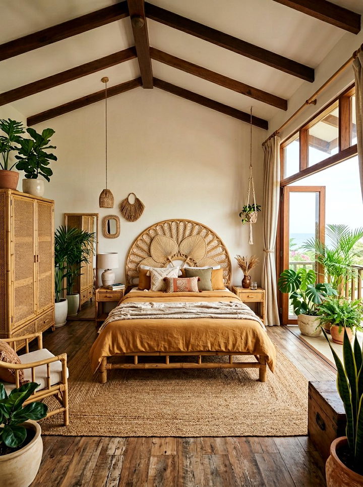 Rattan Fan Headboard Bedroom - 30 bedroom DIY headboard ideas