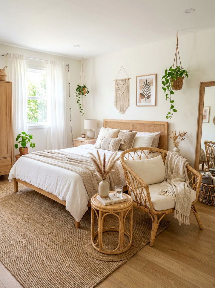 Rattan Furniture Accents - 30 rental apartment bedroom ideas