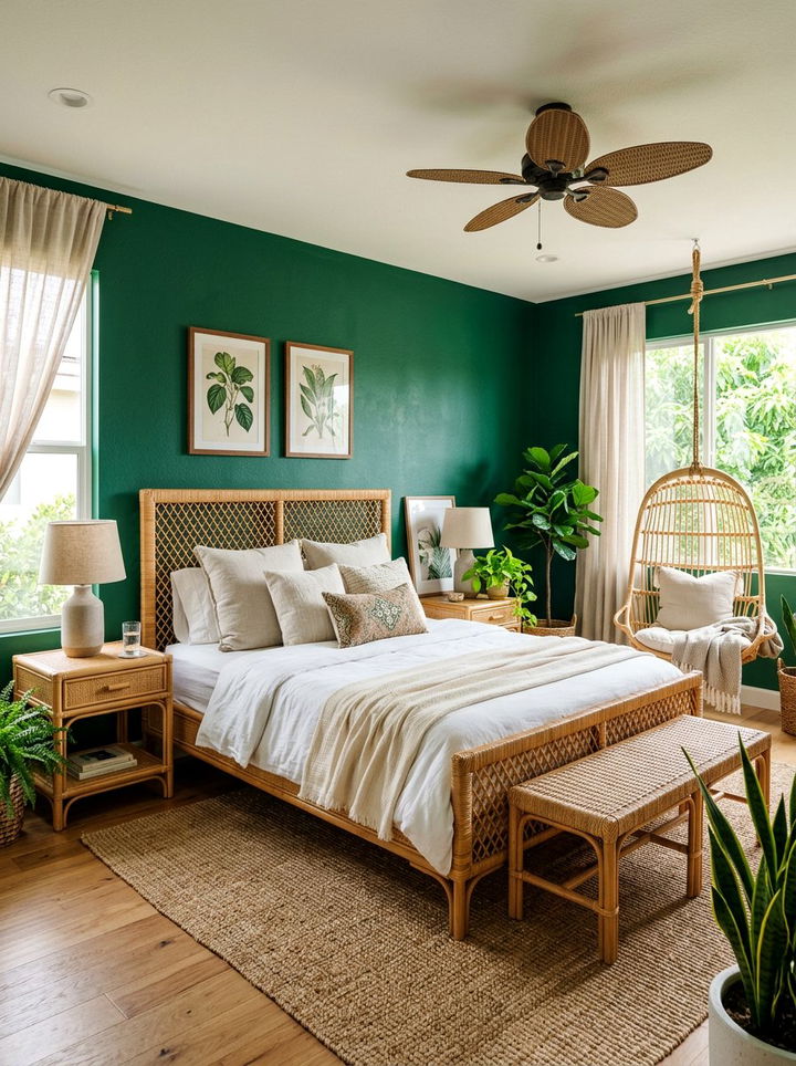 Rattan Furniture Bedroom - 30 bohemian green bedroom ideas