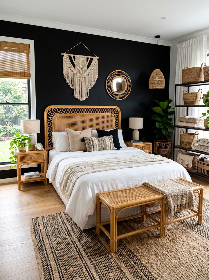 Rattan Furniture Black Boho Bedroom - 30 bohemian black bedroom ideas