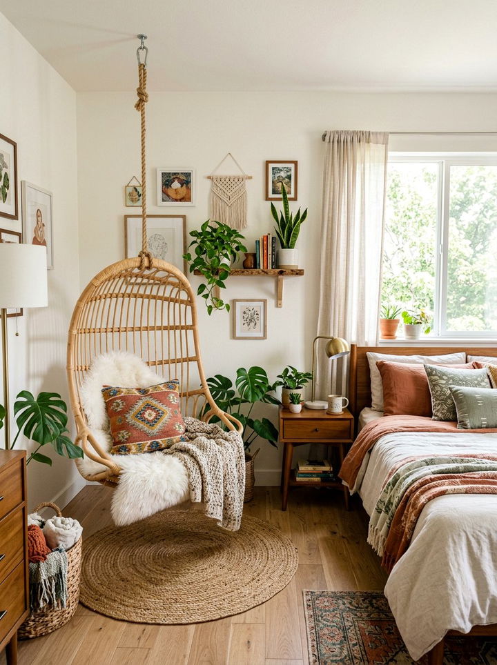 Rattan Hanging Chair - 30 woven bedroom ideas