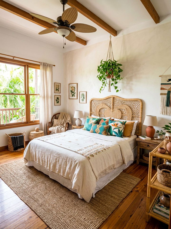 Rattan Headboard - 30 Caribbean bedroom ideas
