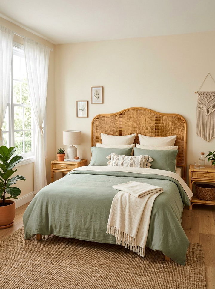 Rattan Headboard - 30 natural bedroom ideas