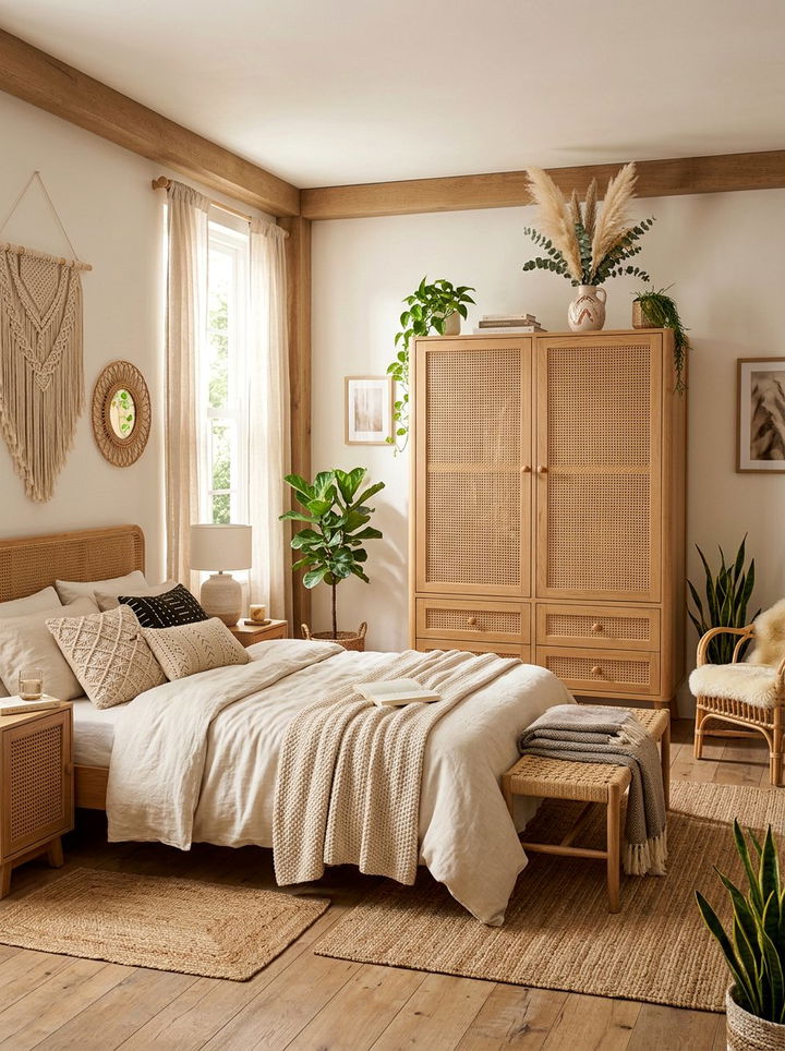 Rattan Inlay Wardrobe - 30 bedroom built-in wardrobes