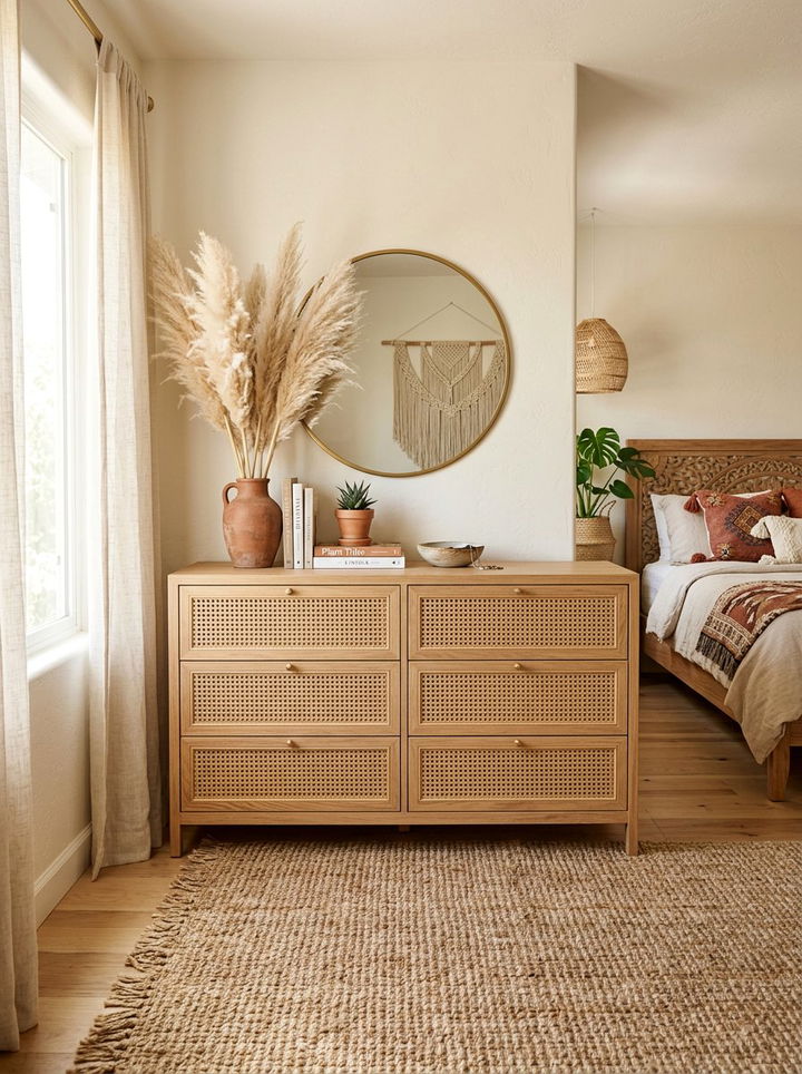 Rattan Inlay Wide Dresser - 30 bedroom wide dressers