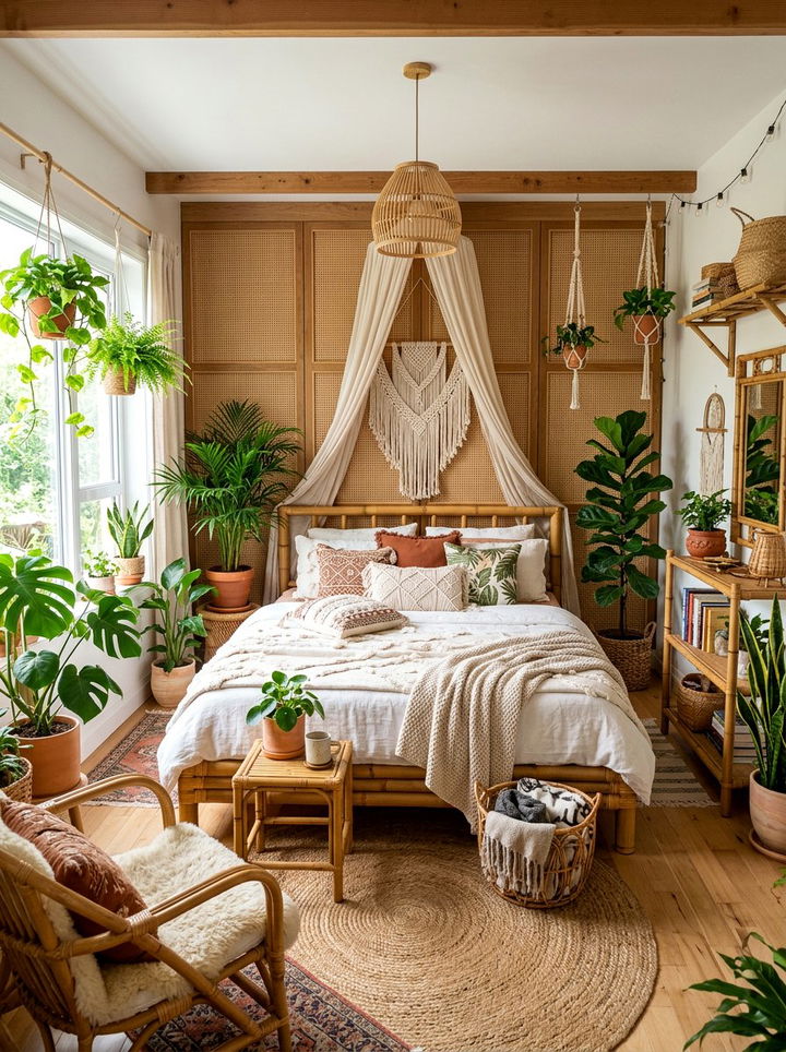 Rattan Inset Wall Panels - 30 bedroom paneling ideas