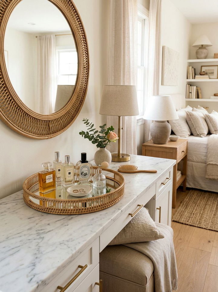 Rattan Mirror Tray - 30 wicker bedroom ideas