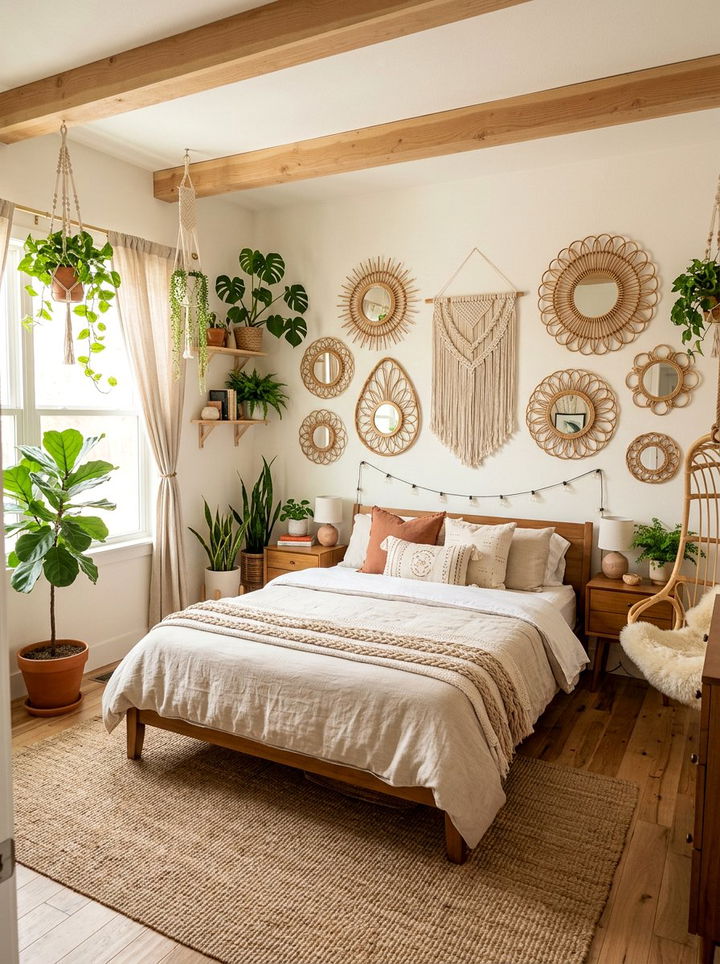 Rattan Mirror Wall Decor - 30 bedroom mirror ideas