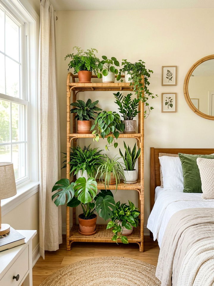 Rattan Plant Stand - 30 rattan bedroom ideas