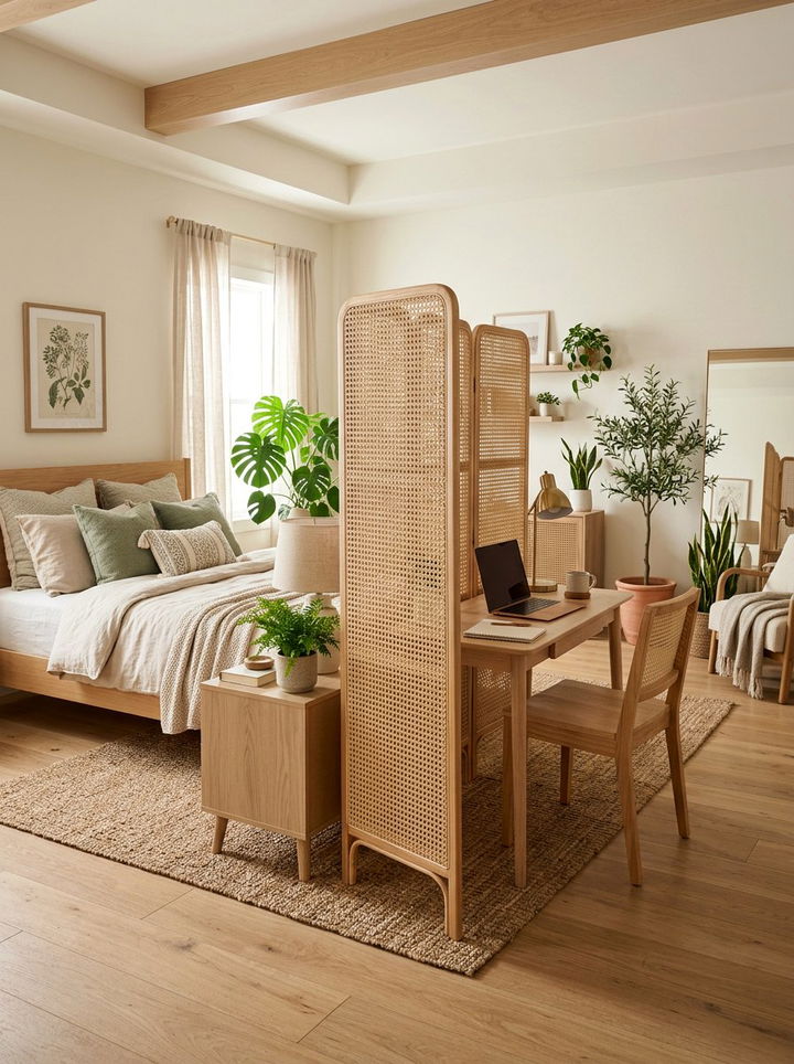 Rattan Room Divider - 30 wicker bedroom ideas